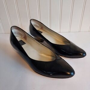 Vtg Thom McAn Laura Black Patent Leather AlmondToe Block Heel Pumps Shoes 8
